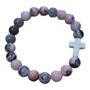 Pink Zebra Jasper Long Cross Elastic Bracelet